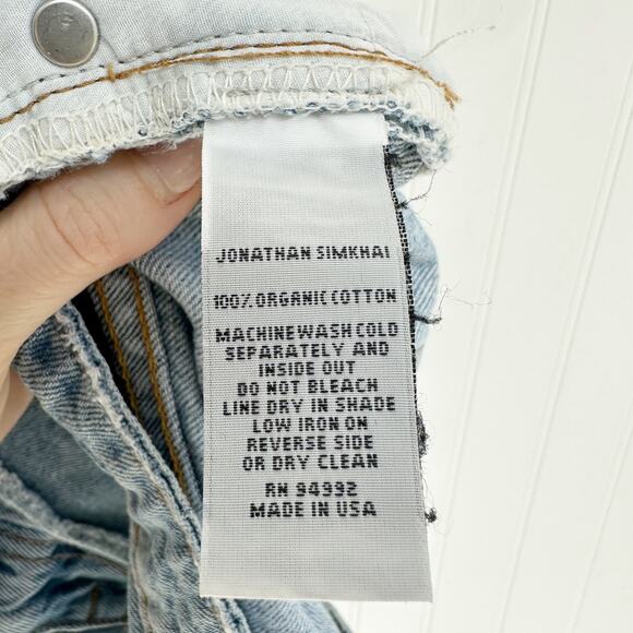 Jonathan Simkhai Luca High Rise Cutoff Jean Shorts Blue Distressed Denim Size 30 - Picture 5 of 6